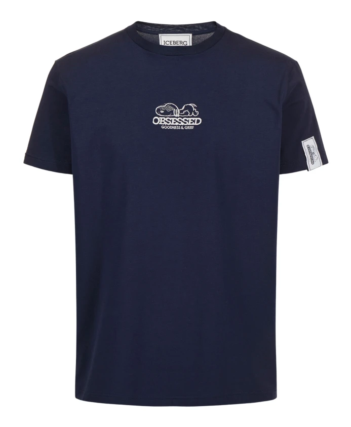 

Облегающая синяя футболка с нашивкой в виде арахиса и вышитым логотипом айсберга. Iceberg, синий