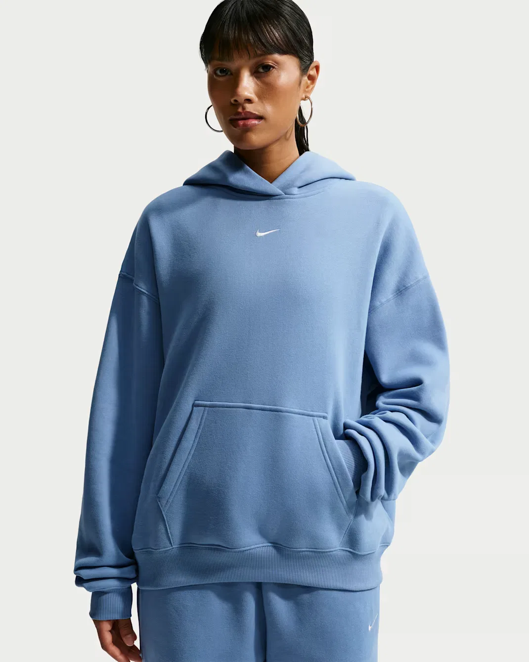 Женская толстовка с капюшоном оверсайз Nike Studio Fleece Medium Weight, Work Blue/Sail