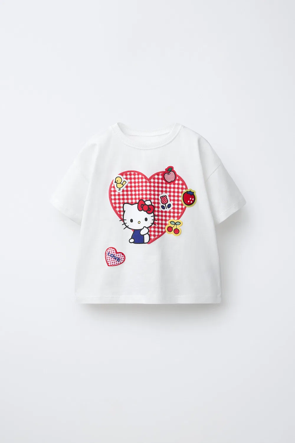 HELLO KITTY SANRIO Футболка с сердечком из овечьей шерсти ZARA, Ecru