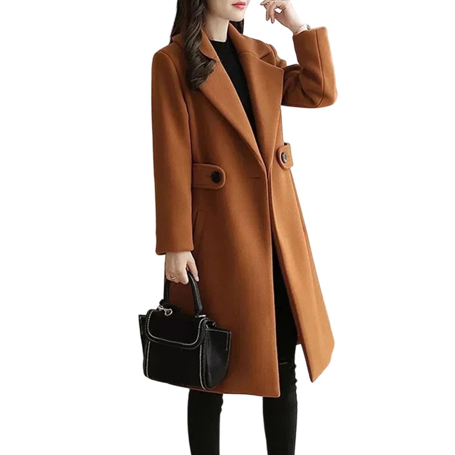 Женское зимнее двубортное пальто из шерстяной смеси, dark khaki