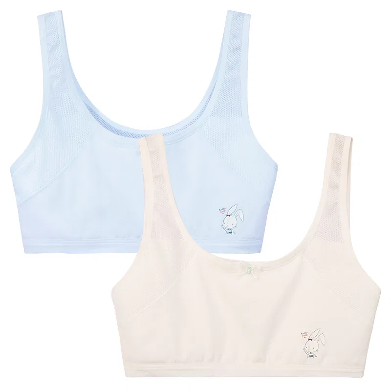 Детский бюстгальтер для девочек с бретельками Red bean, 2 (Off-White + Rain Blue)