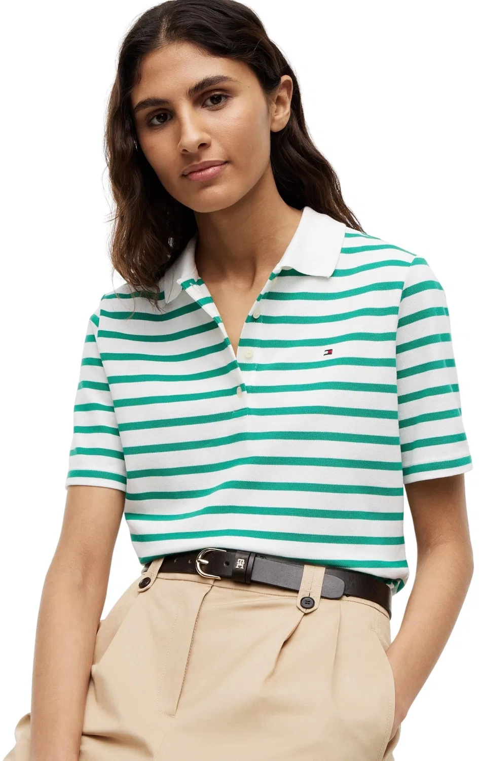 Мужское поло с коротким рукавом Tommy Hilfiger, Green (Breton Ecru / Courtside Green Stp) — фото 3