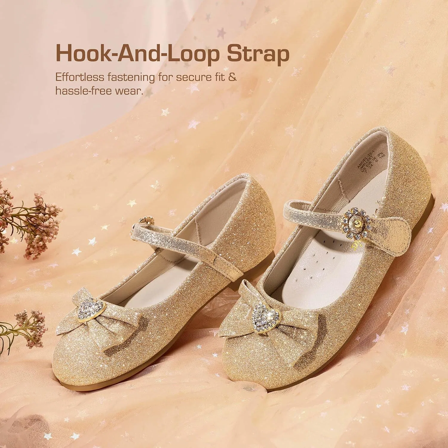 Детские балетки для девочек с бантом Mary Jane DREAM PAIRS, Gold/Glitter — фото 3