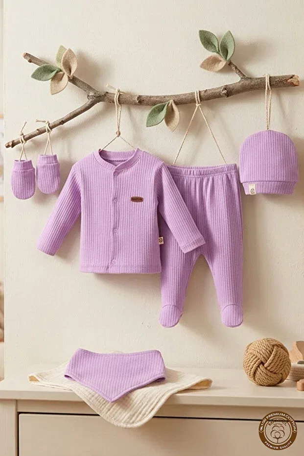 Детский комплект для выписки из роддома хлопковый Lavender garden lilac 5-piece newborn baby hospital discharge set Mahfel, Lilac
