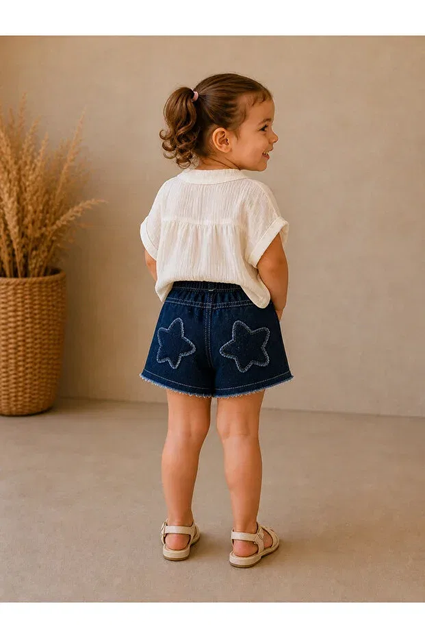 Детские шорты-юбка для девочек с принтом Nk Kids, Blue — фото 2