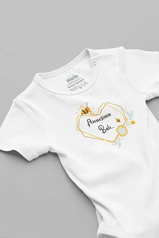 Детское боди для девочек с принтом Organic 100% cotton mother's honey printed baby bodysuit with snap fasteners short sleeve bodysuit jumpsuit 5158 Overoz, Ecru