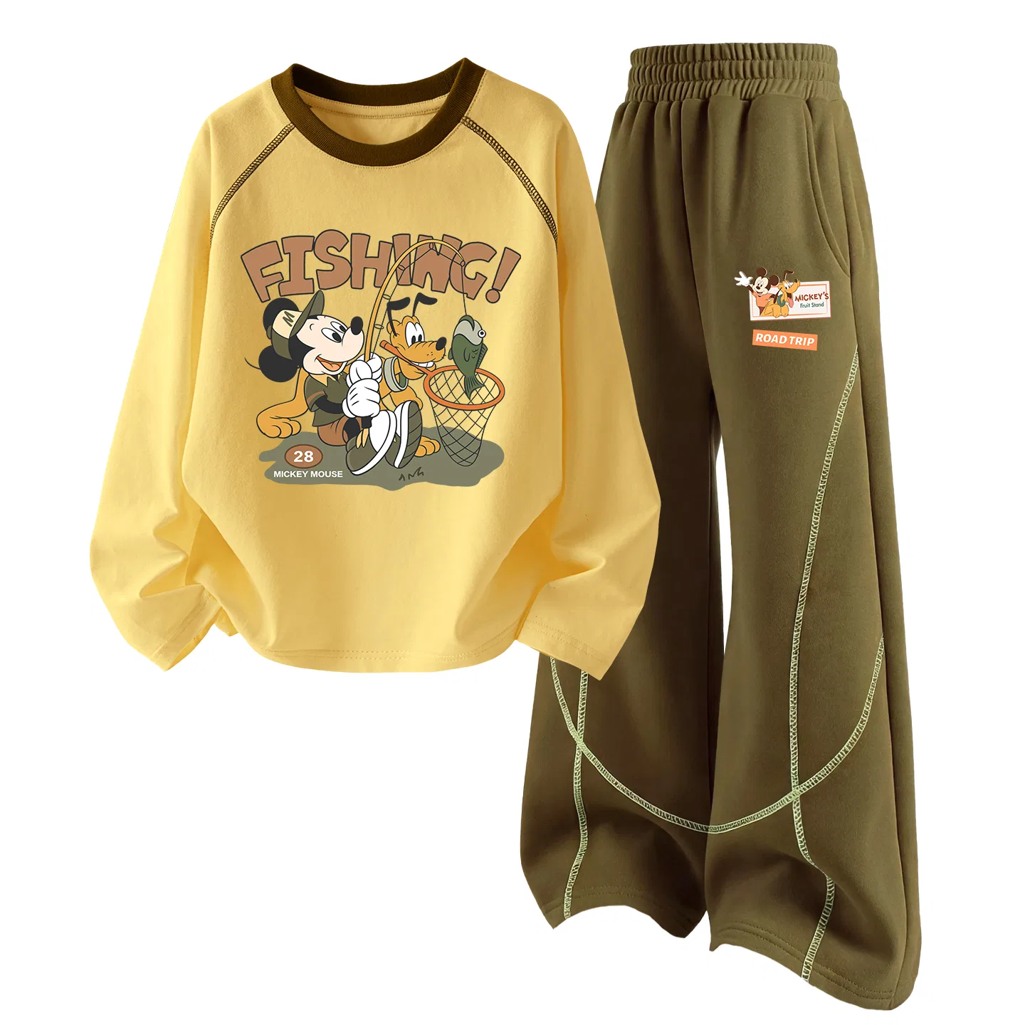 Детский спортивный костюм с круглым вырезом Disney Di Fishing Cheese Yellow+Di Happy Label Autumn Wild Brown, Yellow Brown