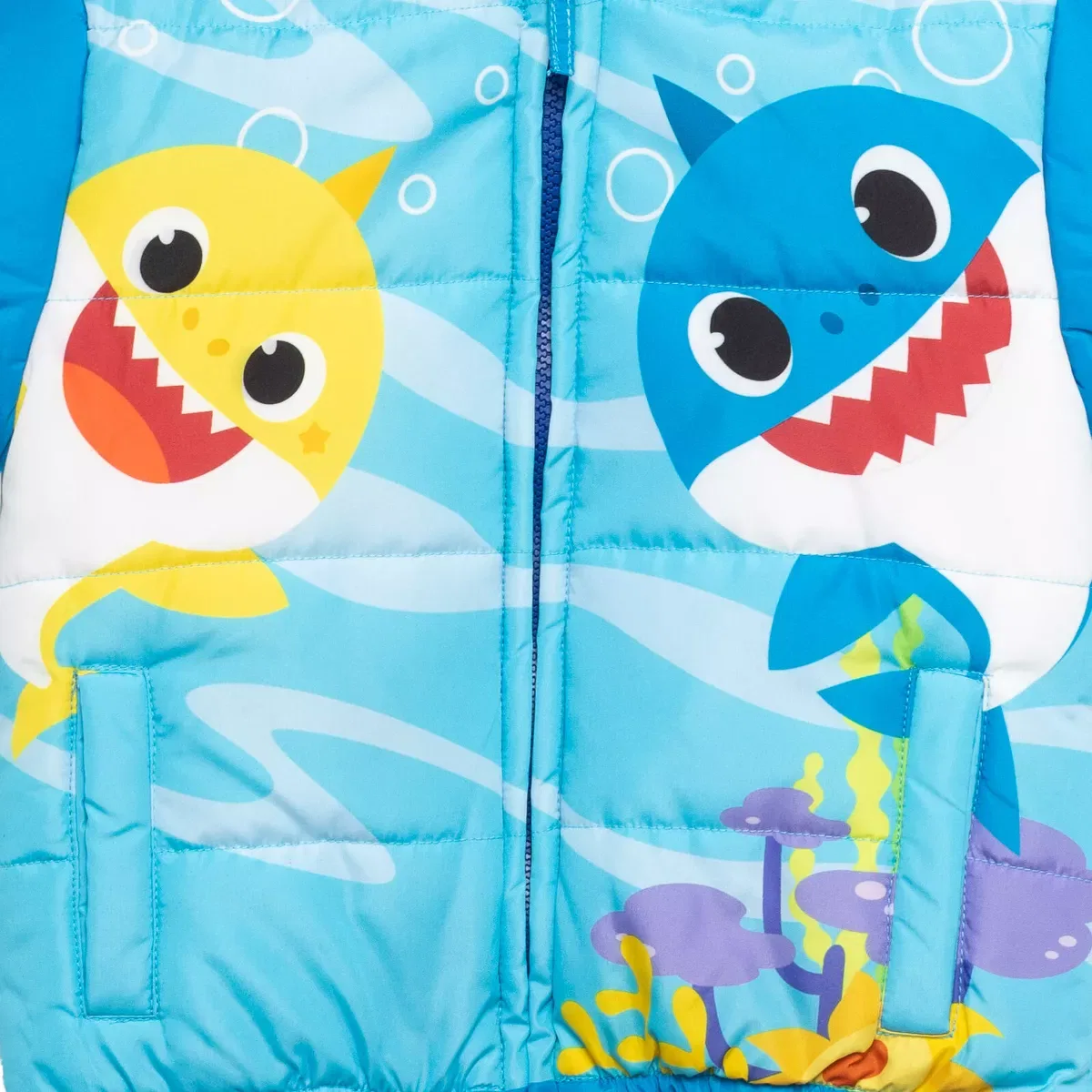 Детская куртка-пуховик с капюшоном с принтом Baby Shark Pinkfong, Синий — фото 3