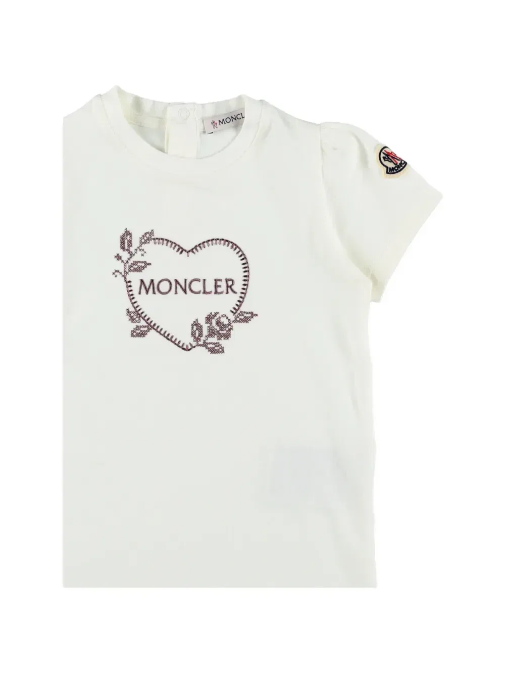 Футболка с вышитым логотипом и мотивом сердца Moncler Enfant, белый — фото 3