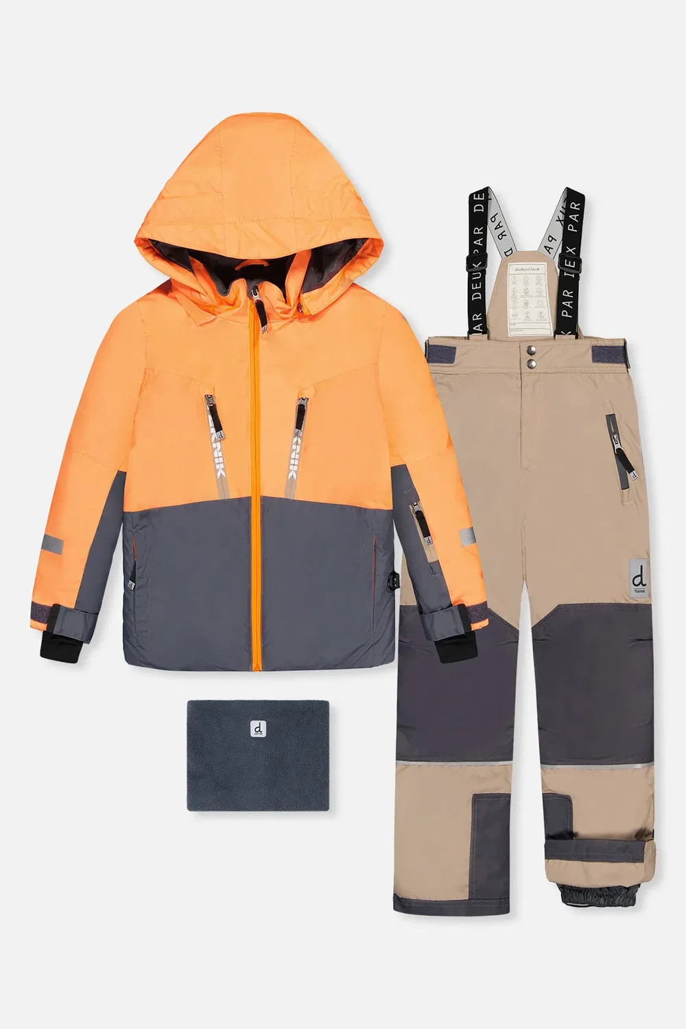 Детский зимний комбинезон из двух предметов утепленный Deux par Deux, Bright Orange Grey and Taupe