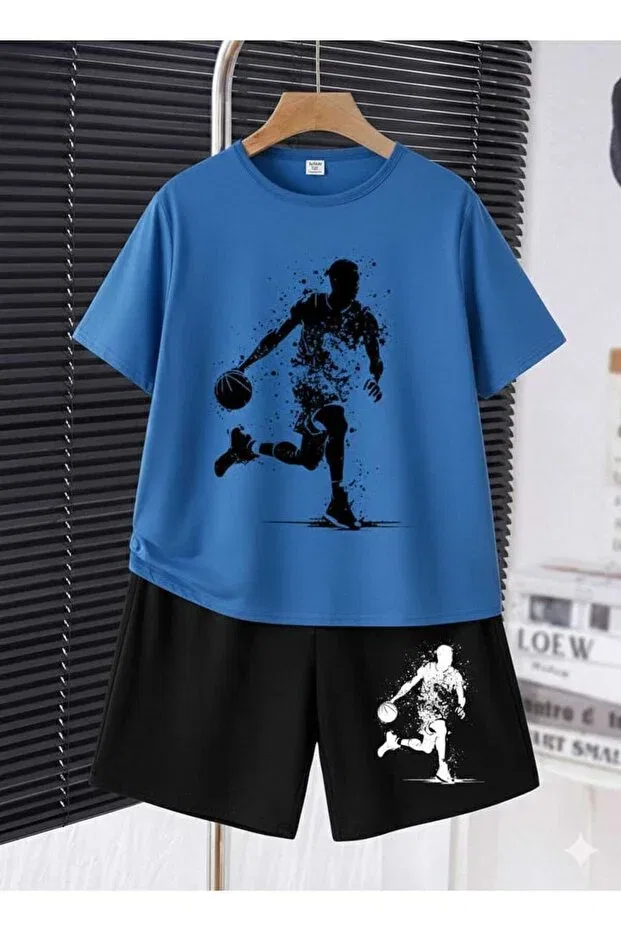 Детский комплект футболки и шорт для девочек с принтом Nice Clothes, Bottom Black Top Blue