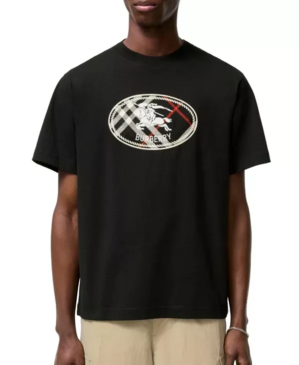 Мужская футболка с принтом Check Knight Stamp Cotton T-Shirt Burberry, черный