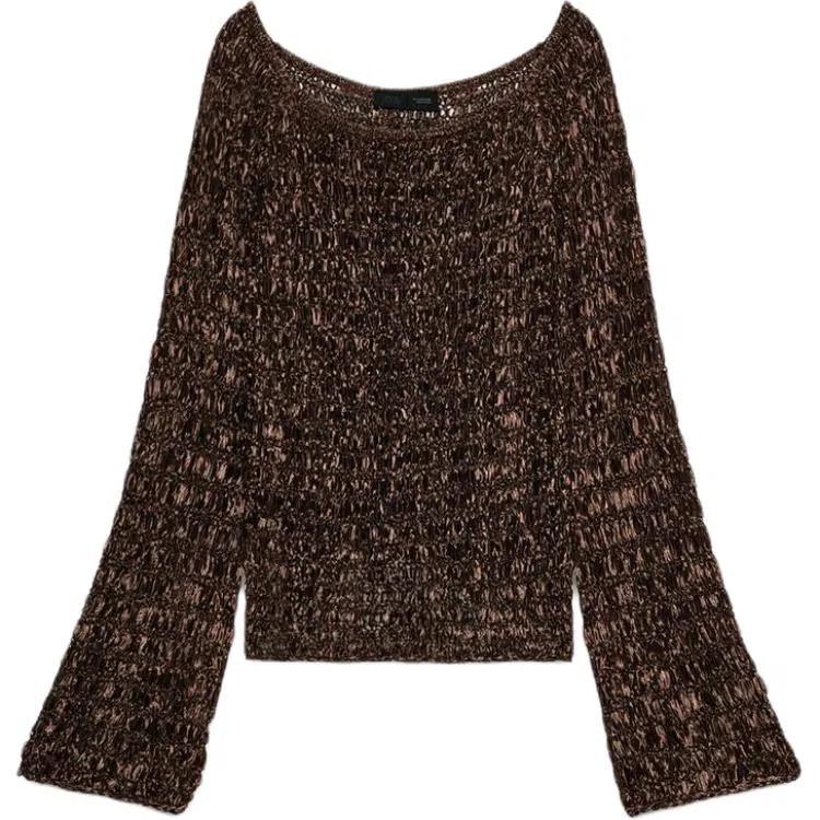 Женский трикотажный джемпер с лодочкой Brown ZARA, Brown