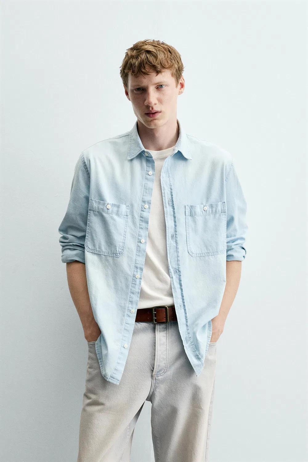 Джинсовая рубашка стандартного кроя ZARA, Blue — фото 2