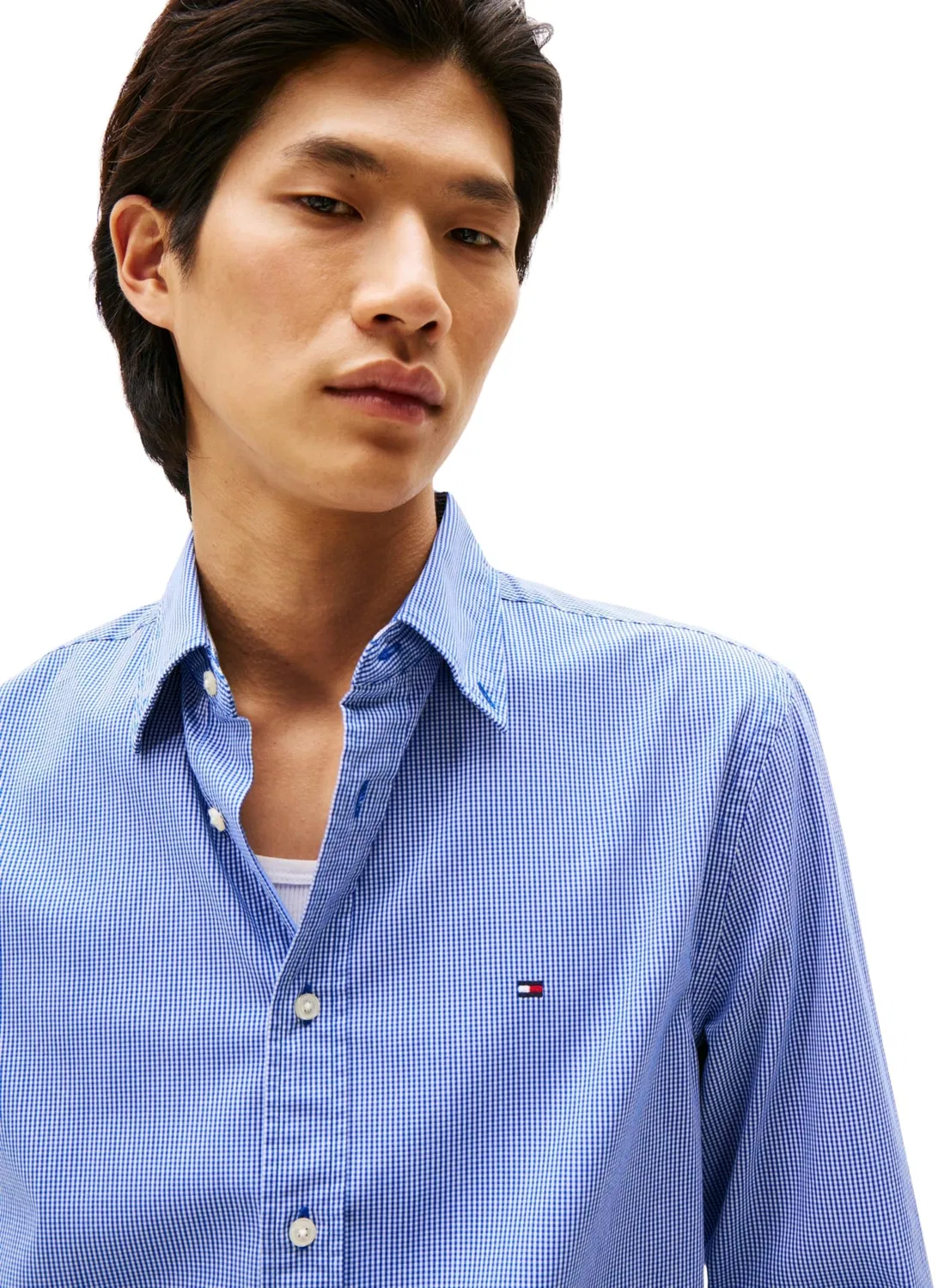 Мужская рубашка с принтом Flex Poplin Micro Gingham Tommy Hilfiger, Blue (Wedge Blue / Check) — фото 3