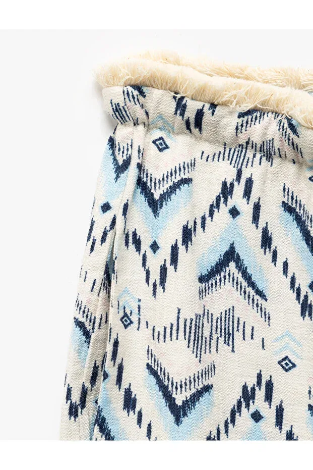 Детские брюки для девочек с принтом Viscose laced waist patterned straight leg trousers Koton, Blue Patterned — фото 4