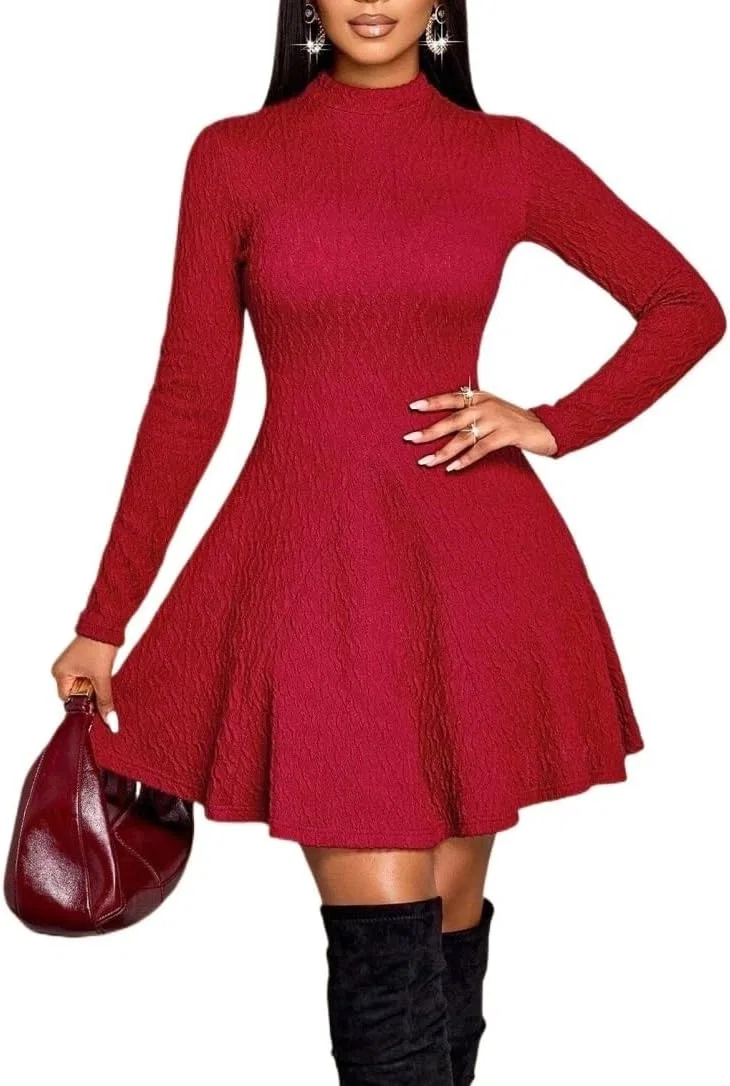 Женское A-силуэта мини-платье с ребристой вязкой Party Dress, Red