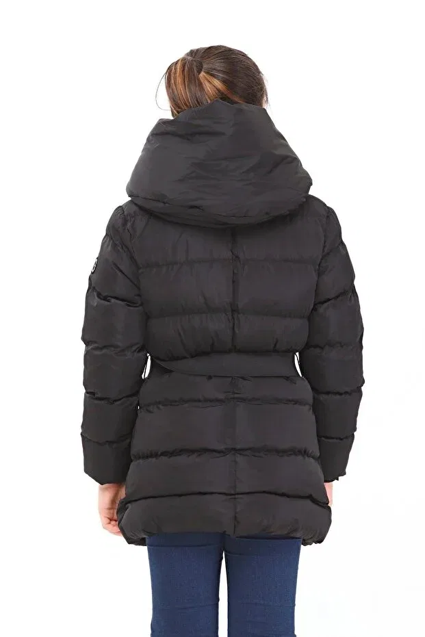 Детское пальто для девочек утепленное с капюшоном Benitto Kids, Black — фото 3