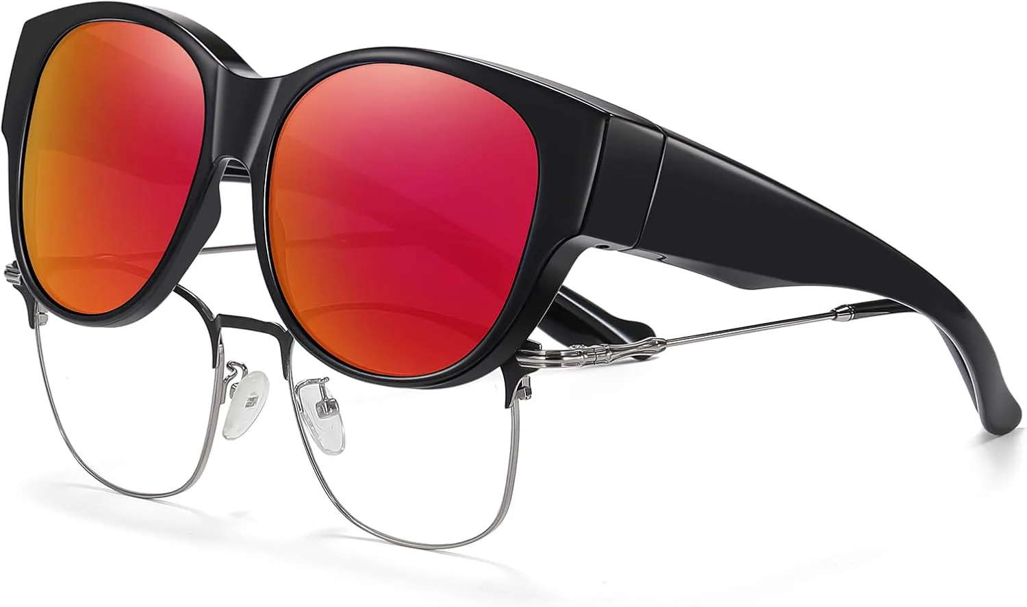 

Солнцезащитные очки HAOLOTA Fit Over Glasses для женщин, поляризованные, модные, в форме «кошачьих глаз», с защитой от УФ-излучения, L Size A15 Black/Red