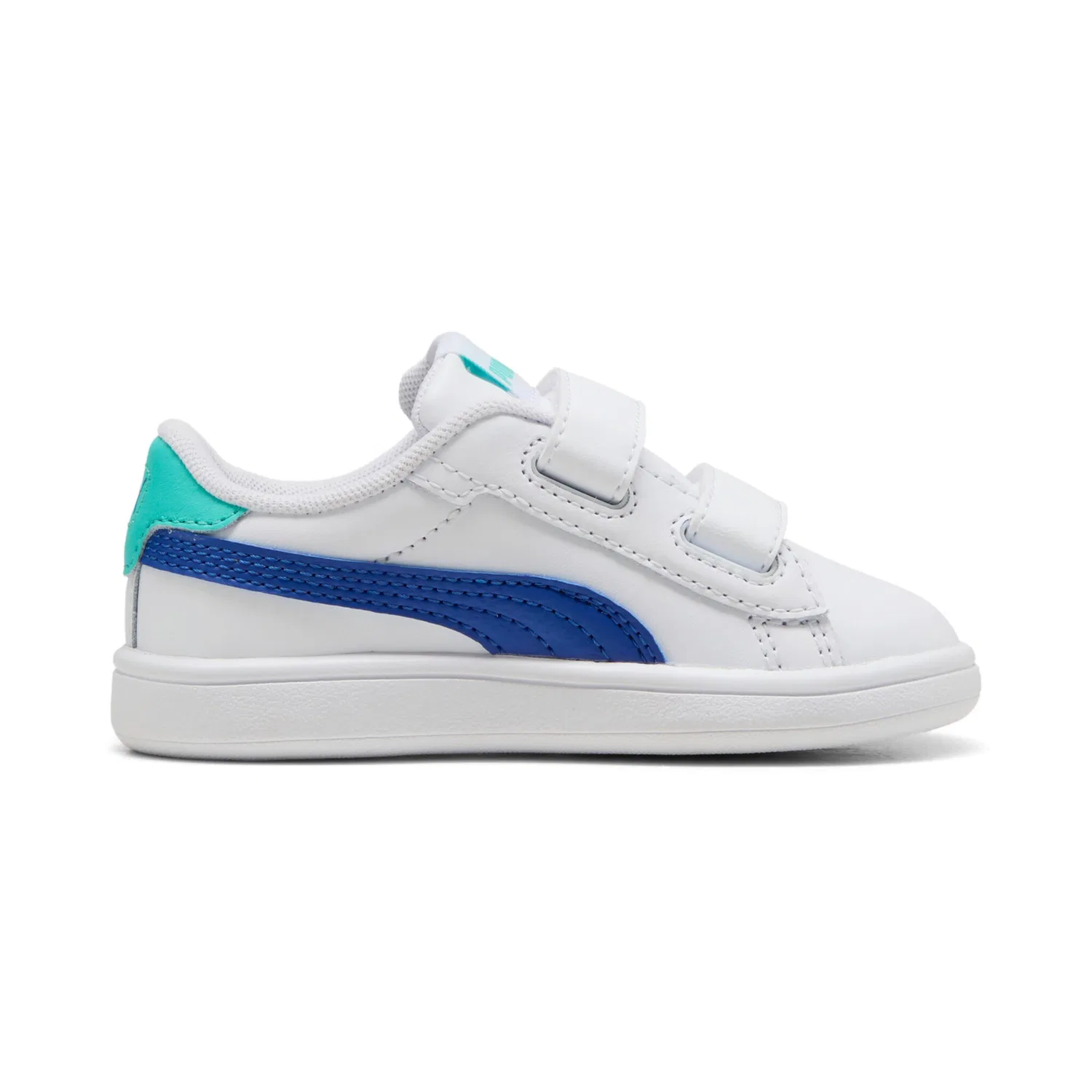 Детские кожаные кроссовки с липучкой PUMA White-Vivid Blue-Aquatic — фото 3