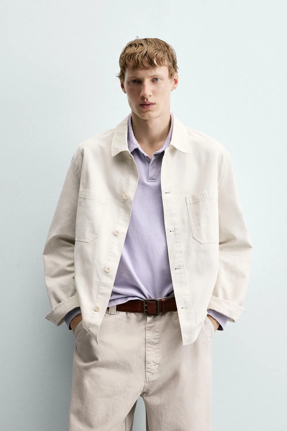 Холщовая рубашка стандартного кроя ZARA, Sand — фото 2