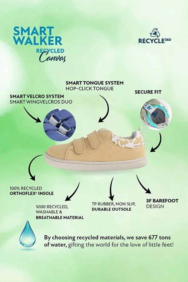 Детские кеды для мальчиков из текстиля Smart walker canvas play eco yellow barefoot children's shoes Hopfrög, Eco Yellow — фото 3