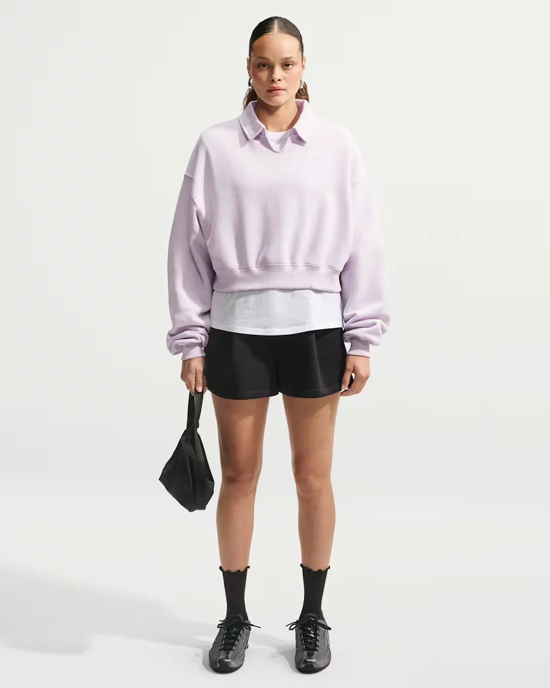 Женская укороченная рубашка-поло свободного кроя Nike Studio Fleece Medium Weight, Bleached Lilac/Sail — фото 4