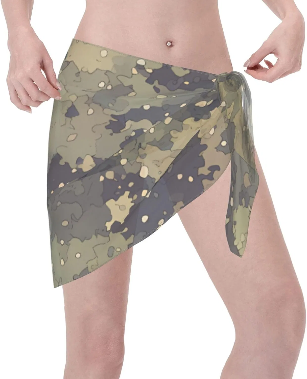 Женская пляжная накидка с принтом кактуса, Green Black Camouflage — фото 3