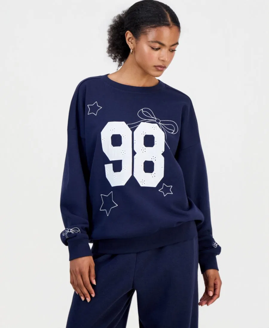 Свитшот с аппликацией и принтом Varsity Applique Crewneck Rebel Veil, Navy/White