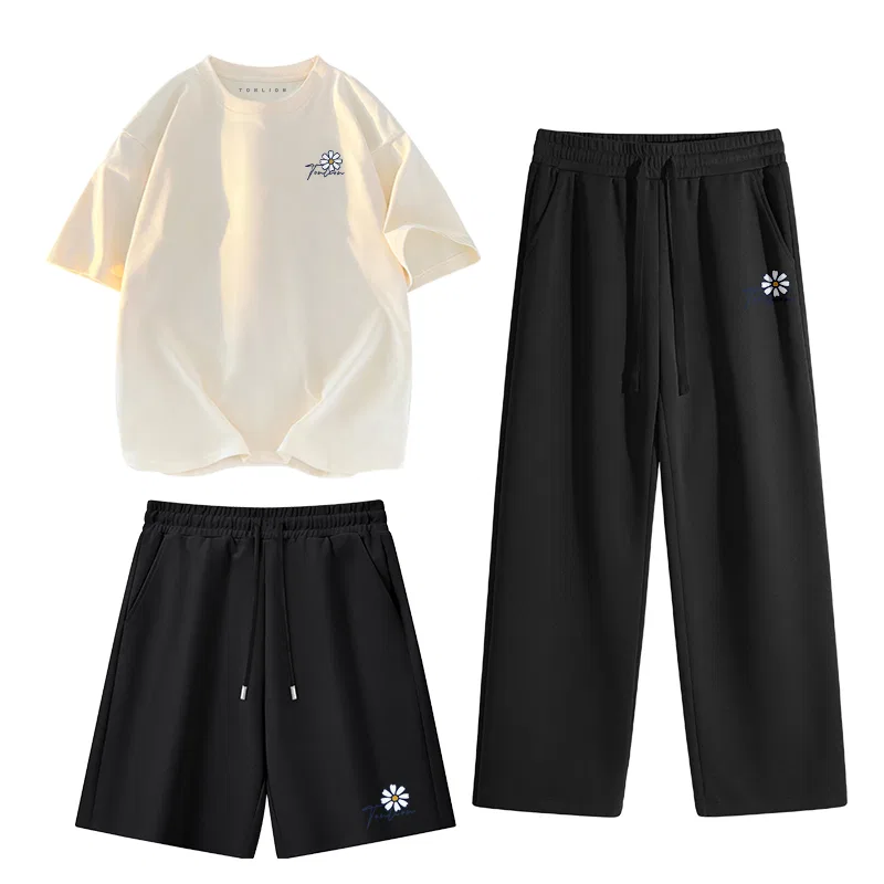 Детский комплект повседневной одежды с принтом Tonlion, Light Beige Black