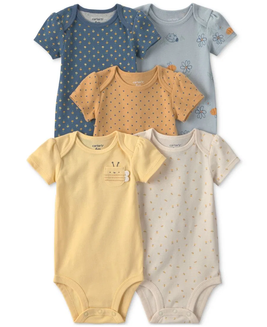 Комплект боди с коротким рукавом, с принтом, 5 предметов Carter's, Blue/Yellow/Cream