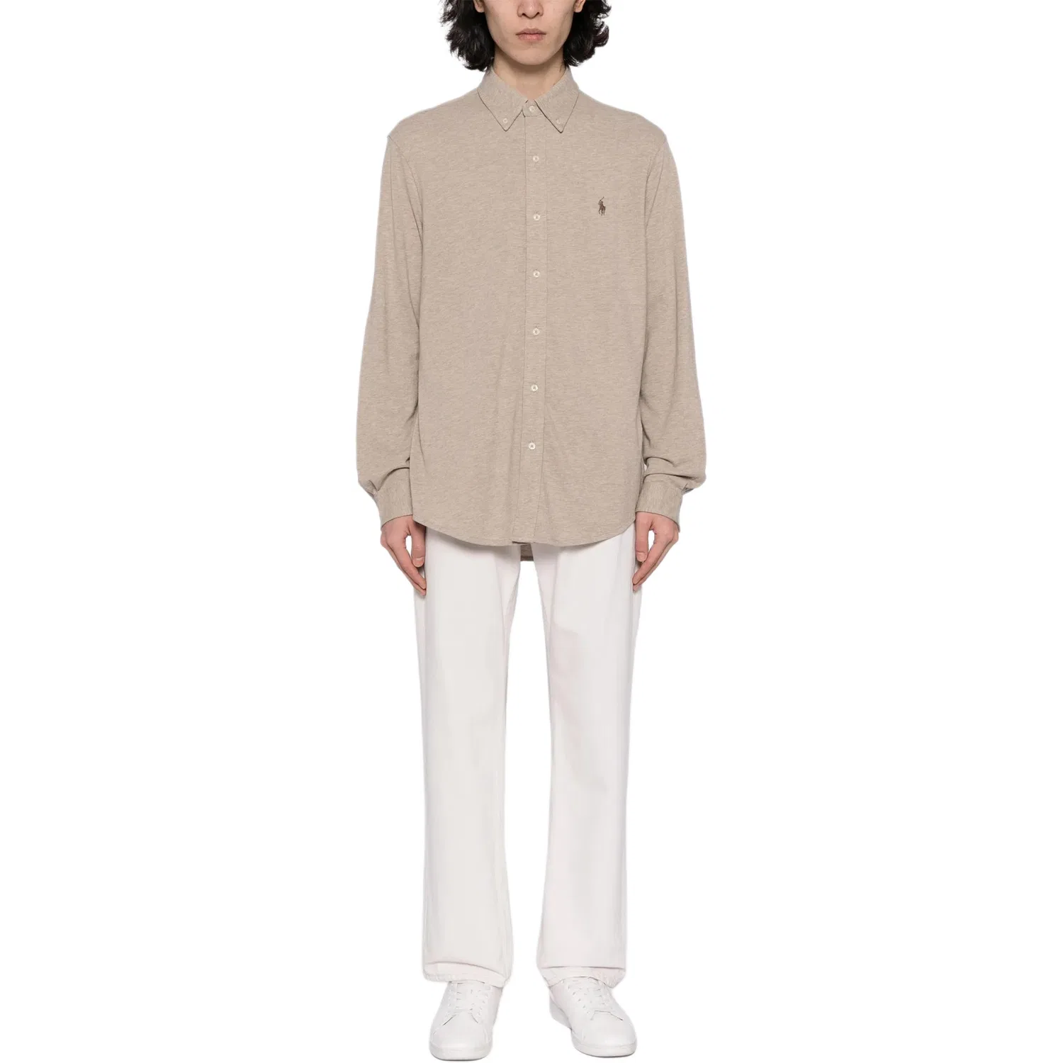 Мужская рубашка с вышитым логотипом Polo Ralph Lauren, Light Beige — фото 3