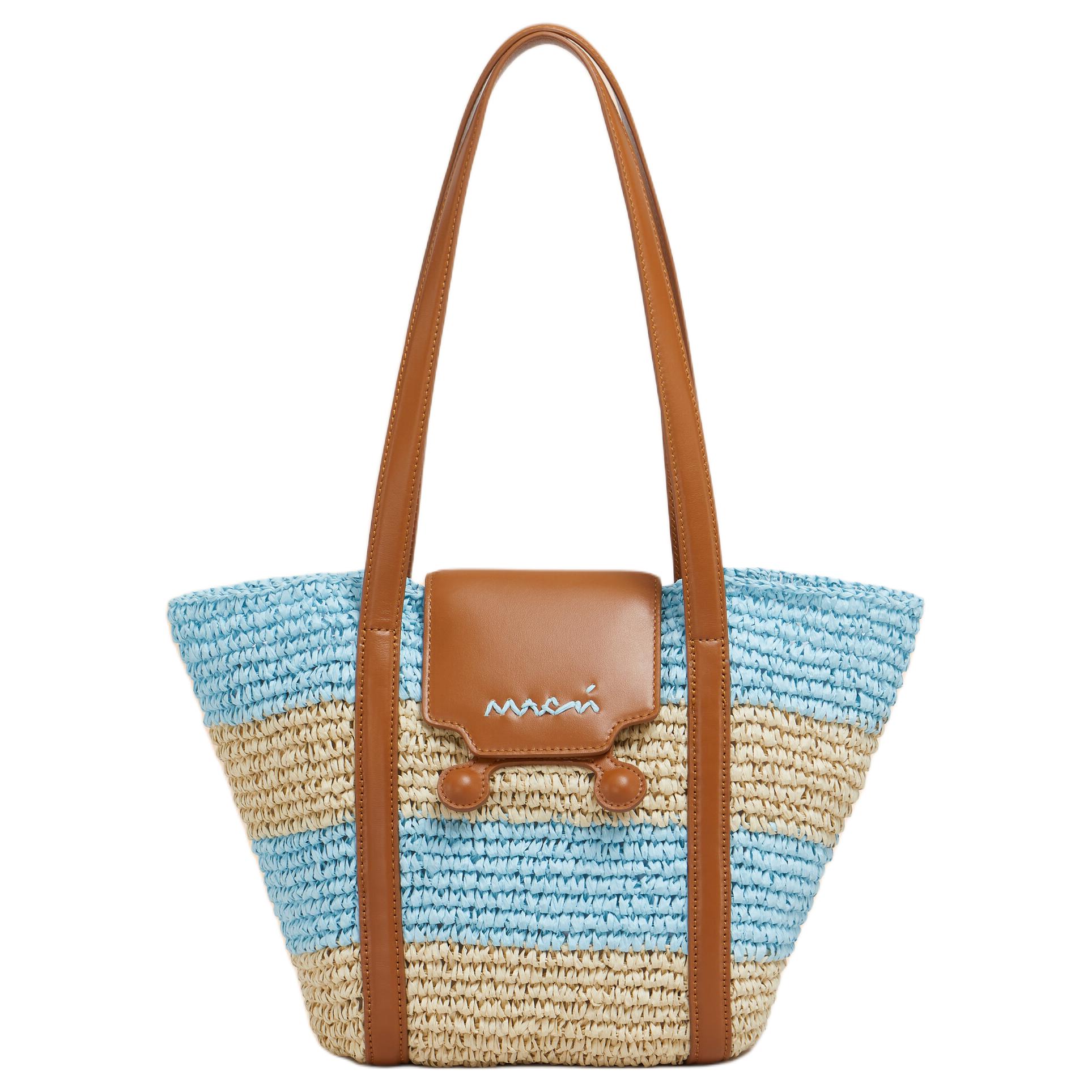 

MARNI Сумка-тоут Trunkaroo Paper с телячьей кожей, шоппер, ручная кладь, маленькая наплечная сумка для женщин natural & blue