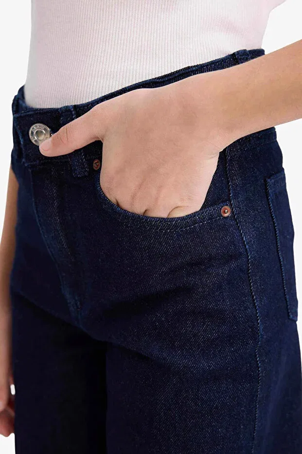 Детские джинсы для девочек с широкой штаниной Defacto, Navy Blue-Nm26 — фото 3