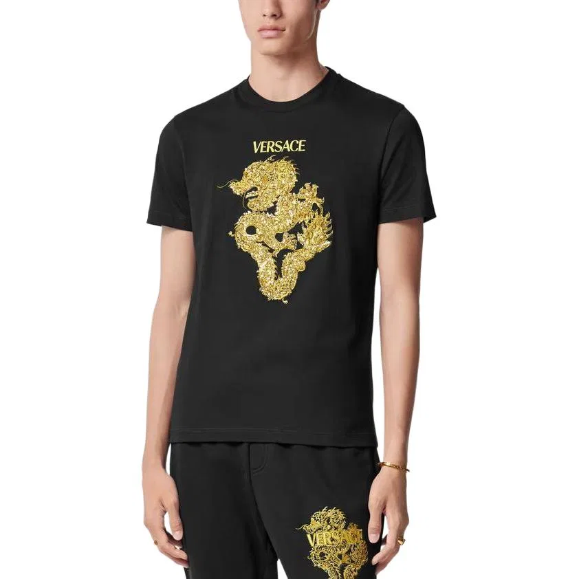 Футболка с круглым вырезом, прямая посадка, VERSACE, Black — фото 4