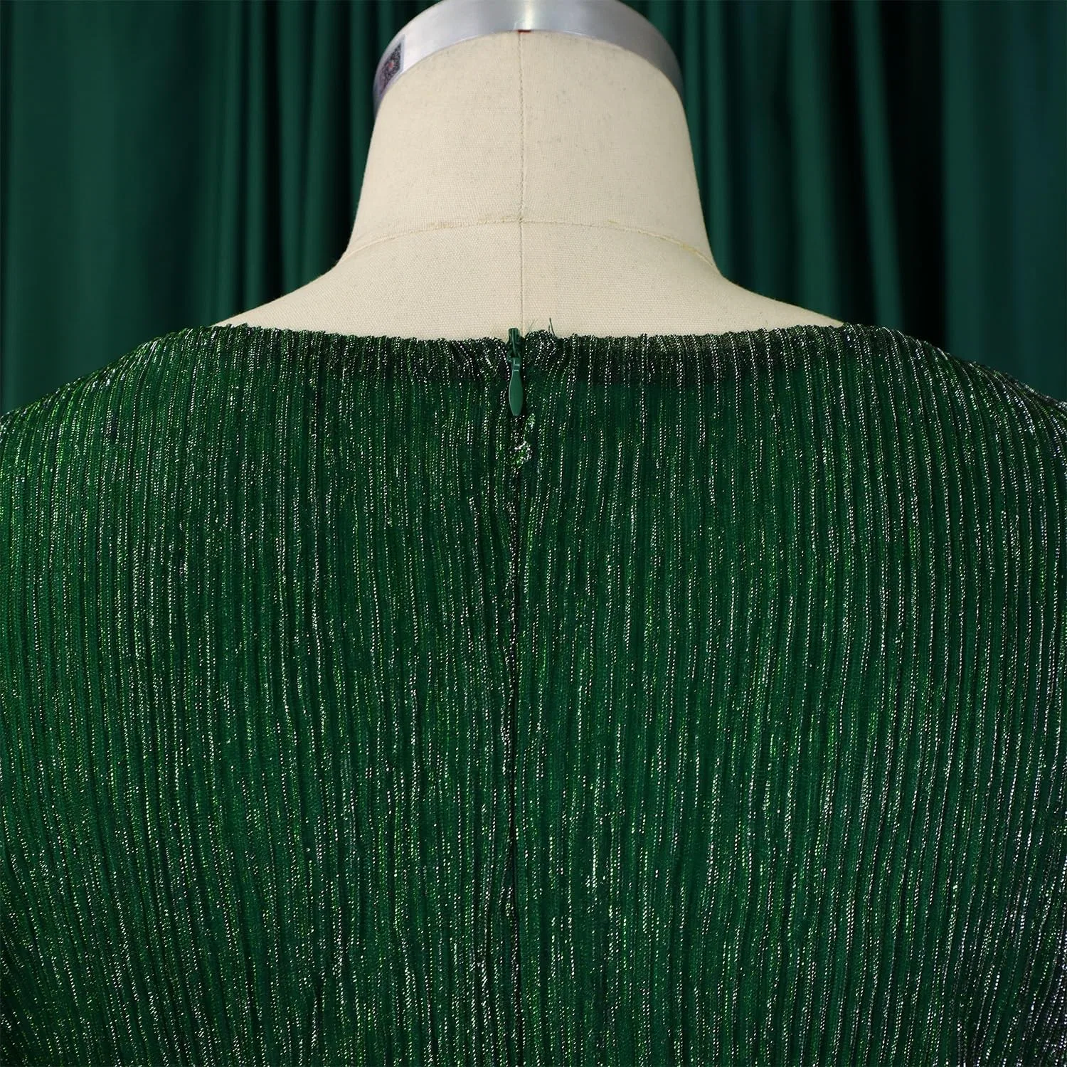 Женское коктейльное платье с V-образным вырезом и длинными рукавами, Dark Green — фото 4
