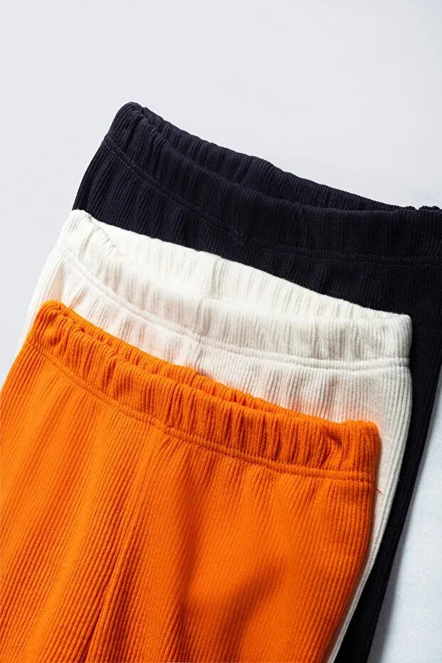 Детские леггинсы для девочек хлопковые 3-комплект Lamonde, Navy Blue - White - Orange — фото 3
