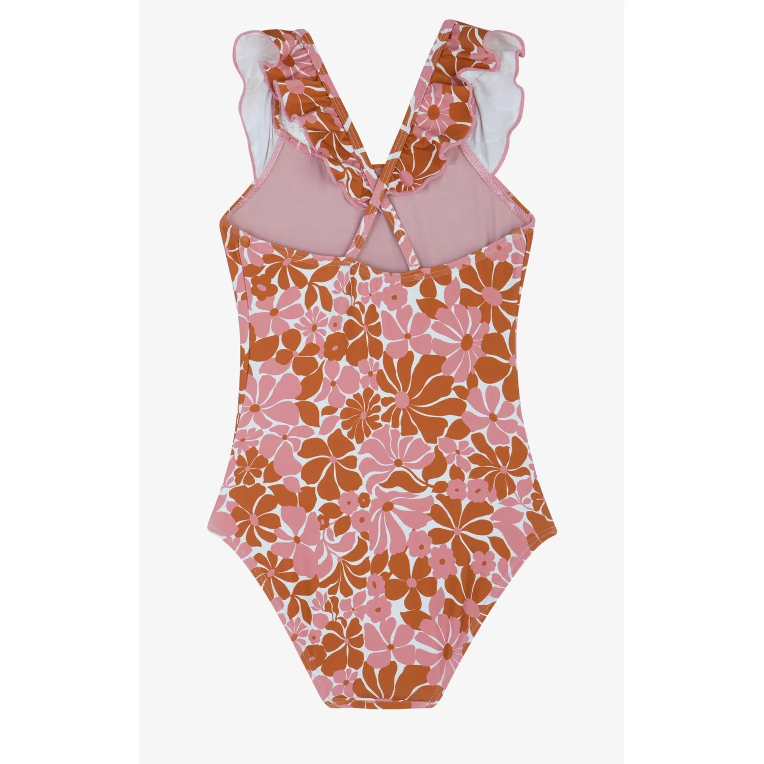 Детский купальник с оборками и квадратным вырезом Summer Memories Square Neck Ruffle Gottex Kids, Pink-Brown — фото 2