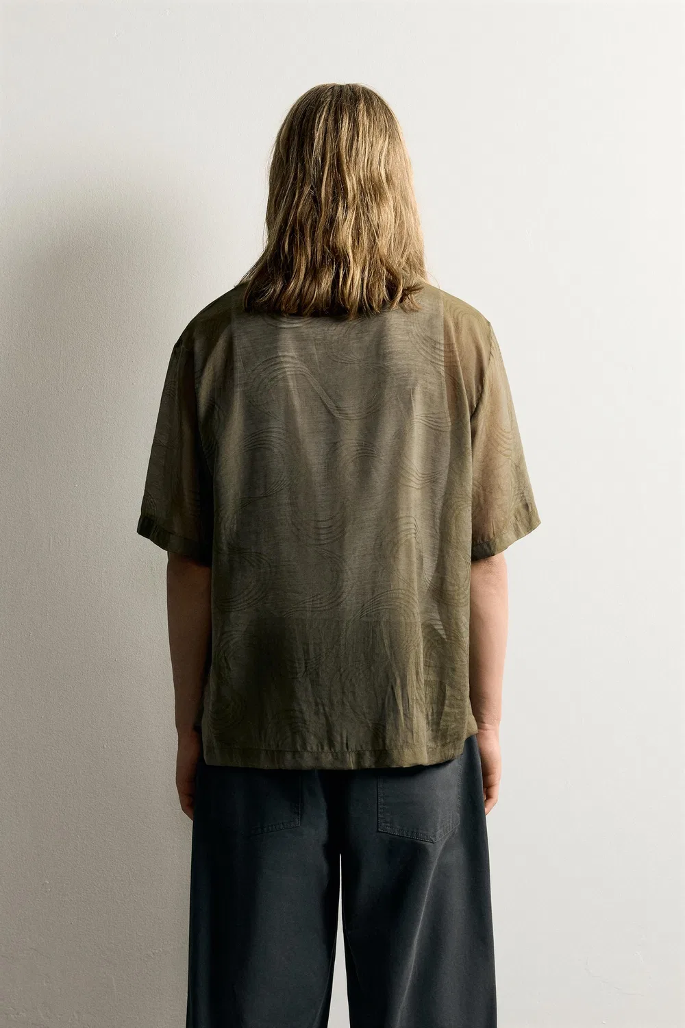 Рубашка из жаккарда с жидкой текстурой ZARA, Khaki — фото 3