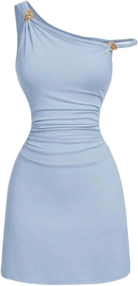 Женское облегающее платье без рукавов с асимметричным вырезом Bodycon, Blue