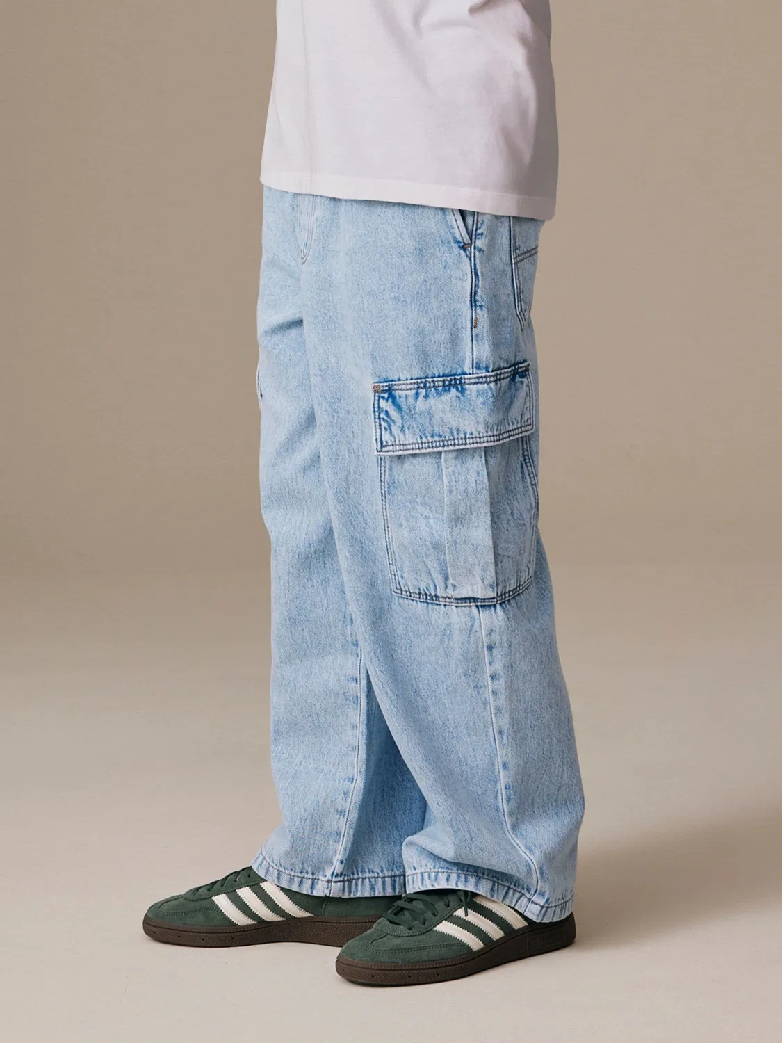 Джинсы карго на резинке, деним Bleach Denim Next