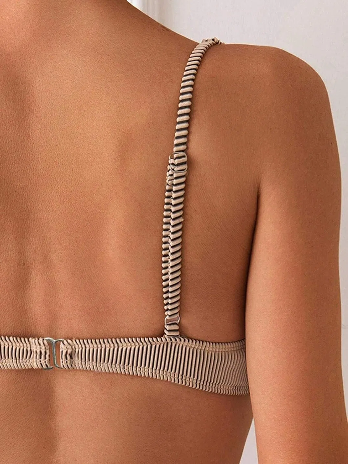 Женский купальник бикини с завышенной талией Push Up Ruched, Mocha Brown — фото 4