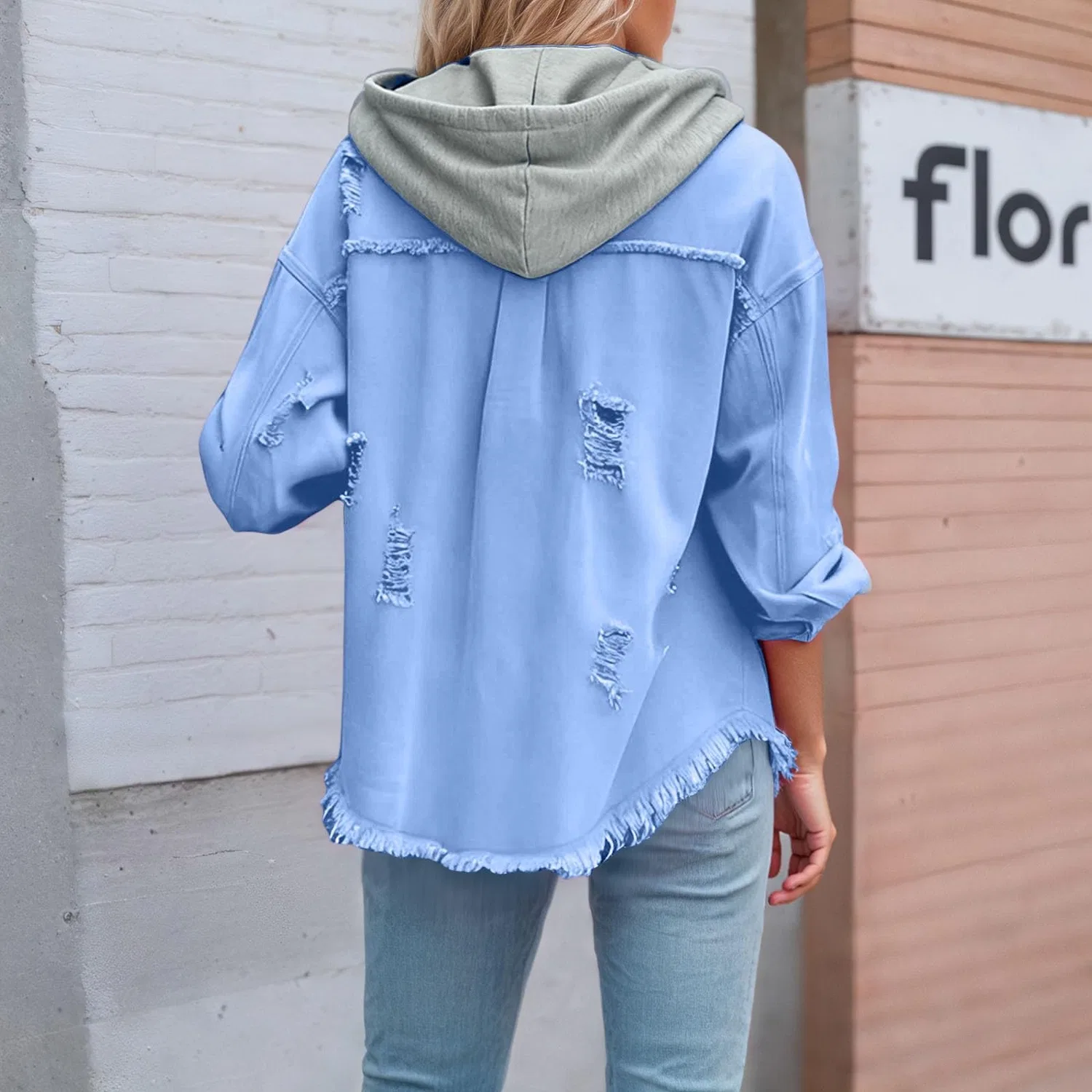 Женская джинсовая куртка oversize с капюшоном, Blu Cielo — фото 4