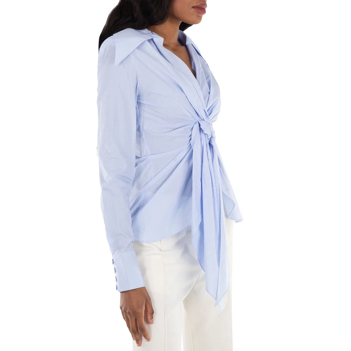Рубашка из хлопка с принтом в клетку гингем Gingham-Check Pattern Cotton Shirt Balmain, Blue — фото 2