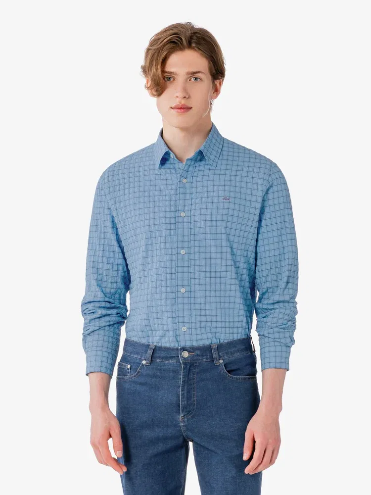 Рубашка с длинным рукавом в клетку LACOSTE, Royal Blue — фото 4