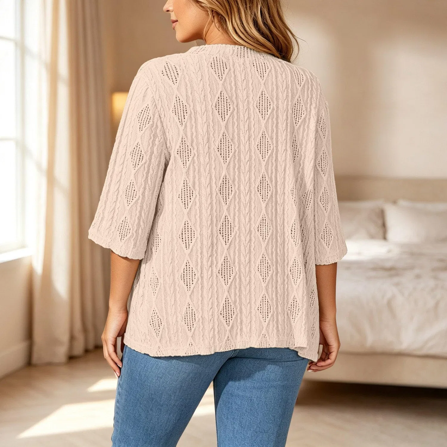 Женское пальто свободного кроя Cardigan Elegante per l'autunno, Beige — фото 2