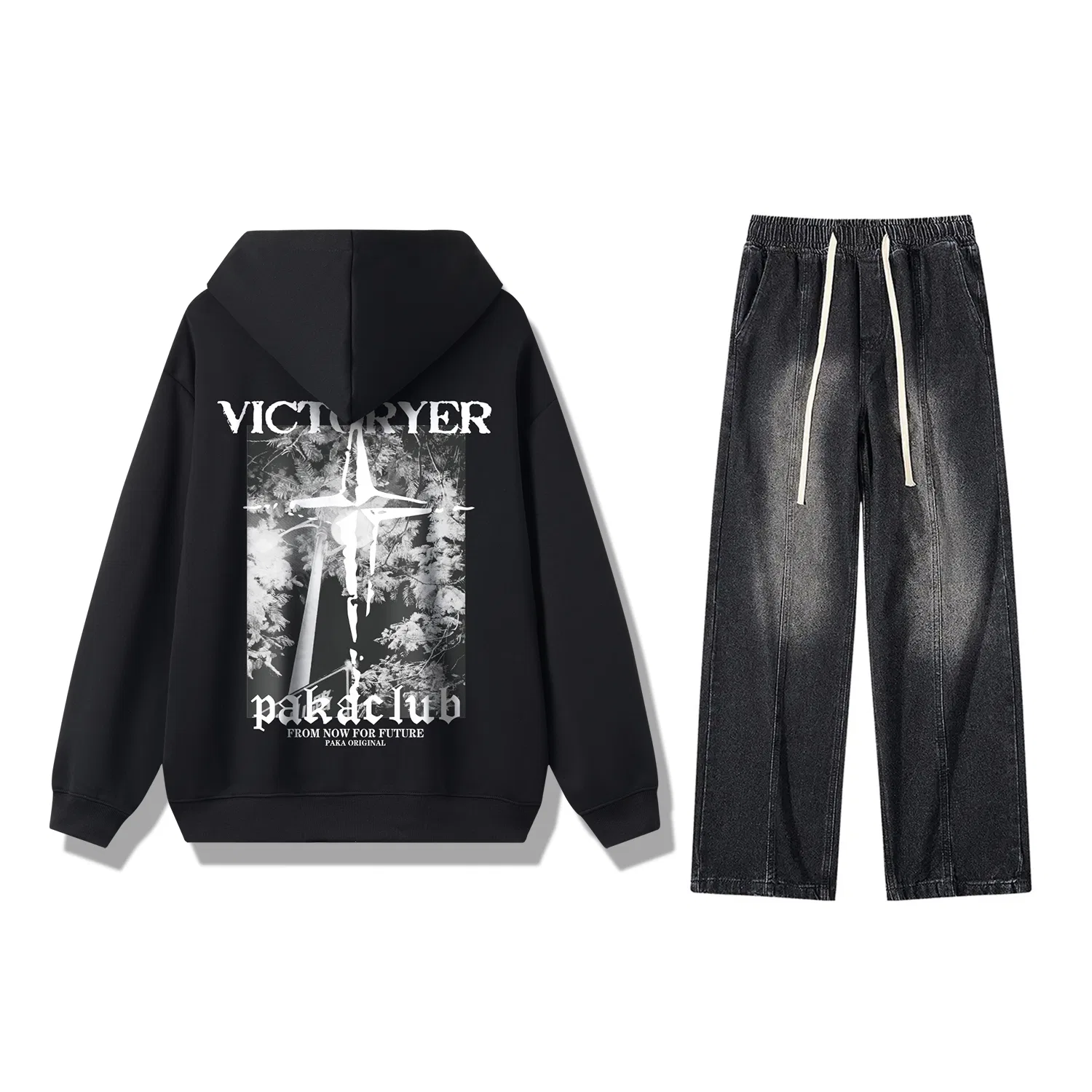 Детский комплект свитшотов с капюшоном PAKA, Black Top+Black Gray Pants