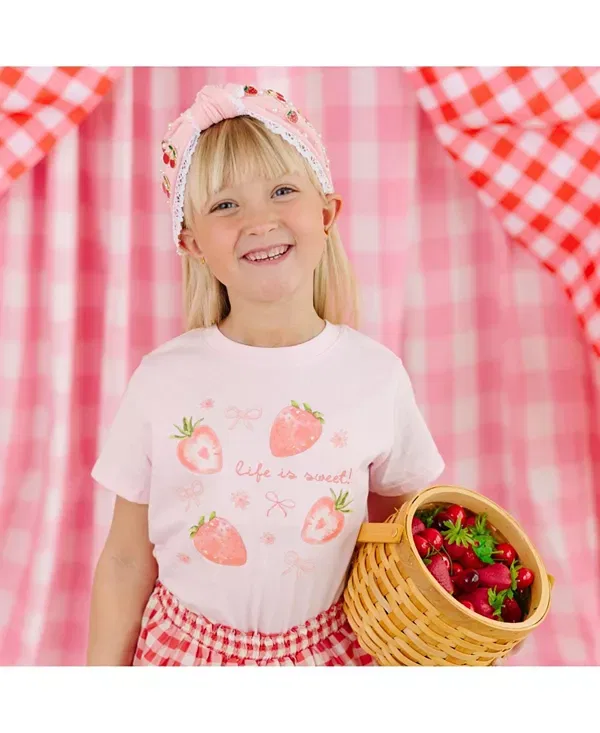 Детская футболка для девочек с принтом Life is Sweet Strawberry Sweet Wink, Ballet Pink — фото 3