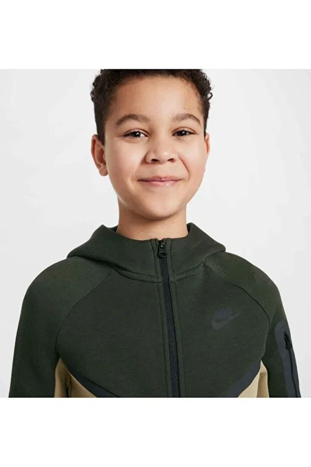 Детское худи с принтом для девочек Tech Fleece Nike, Khaki Beige — фото 3
