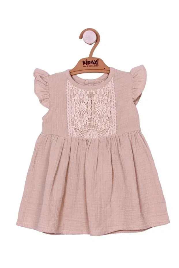 Детское платье для девочек хлопковое Muslin scalloped dress Kidaxi, Stone — фото 2